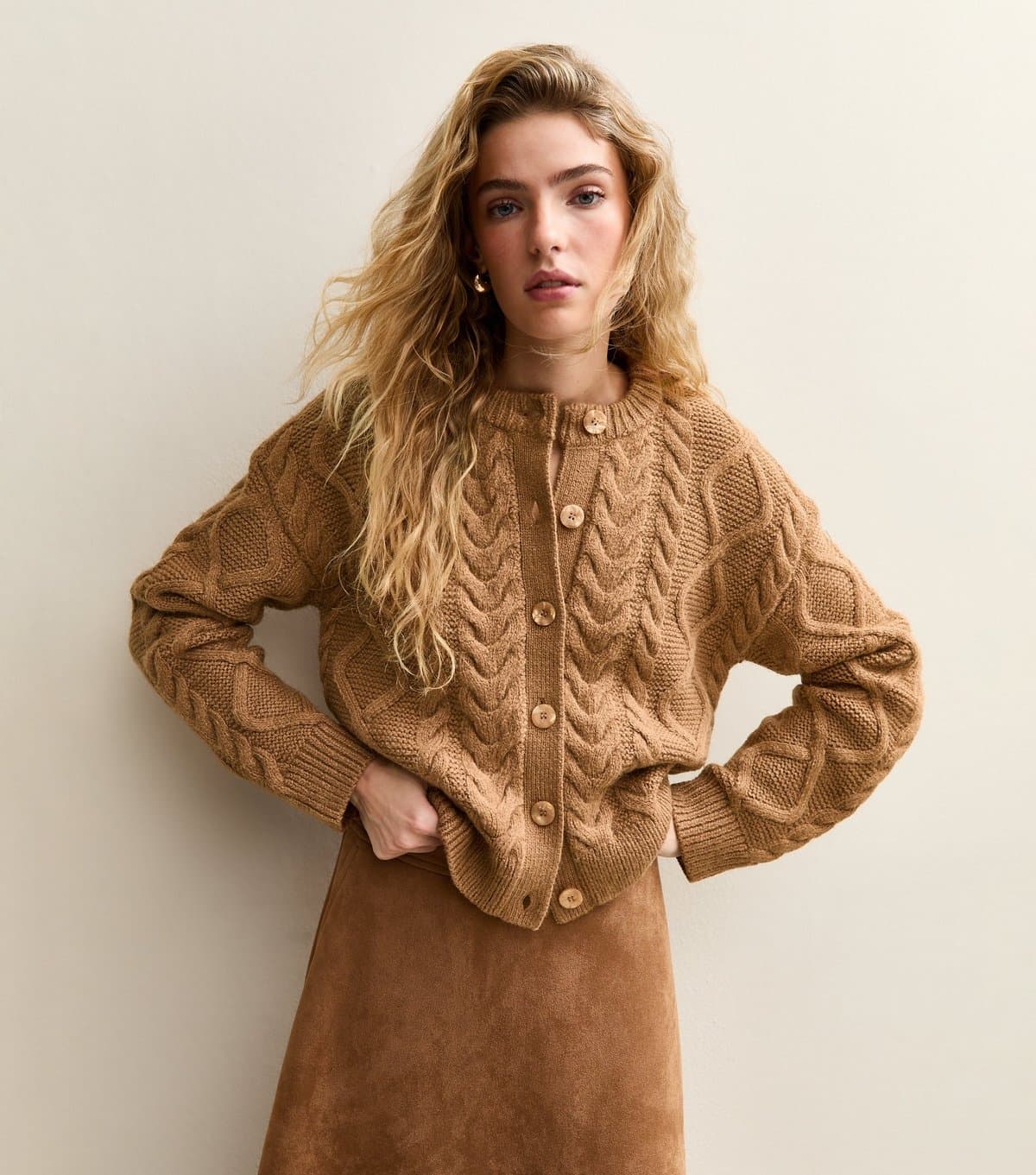 New Look Women's Camel Cable Knit Cardigan New Look