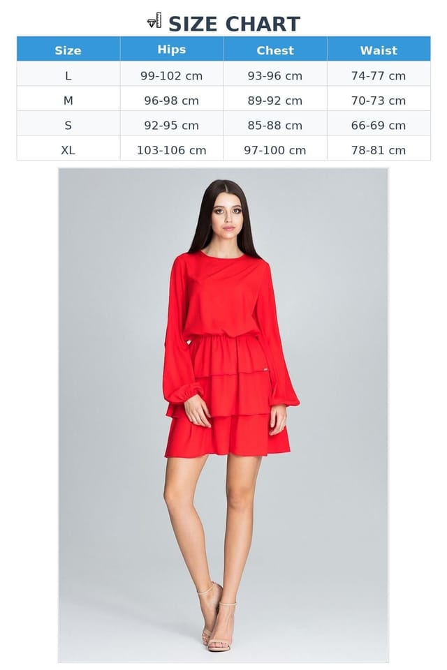 Love Lace Love Lace Women's Long Sleeve Ruffled Waist Crease Dress in Red - 3