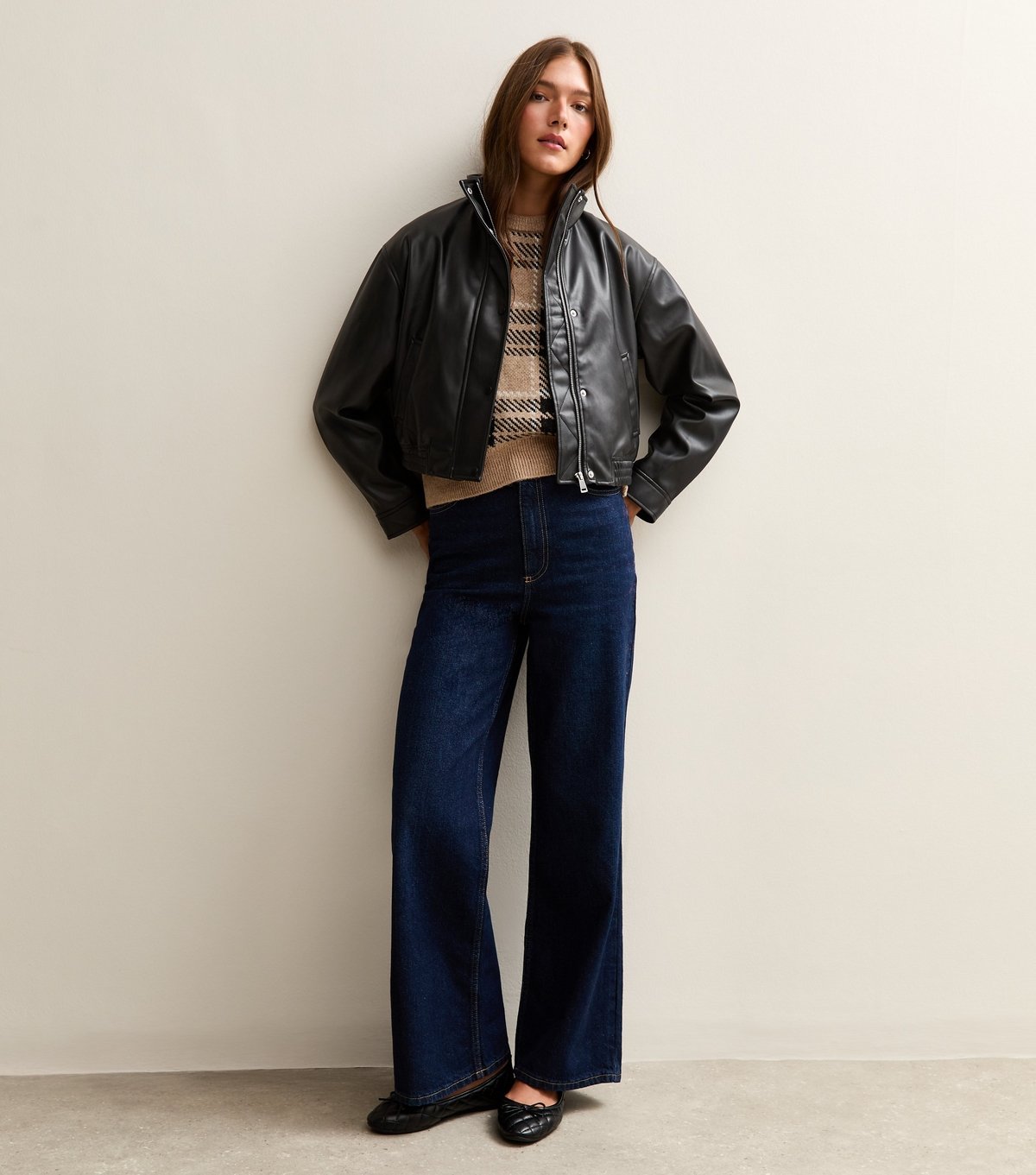 New Look Women's Black High Neck Faux Leather Bomber Jacket New Look - 3