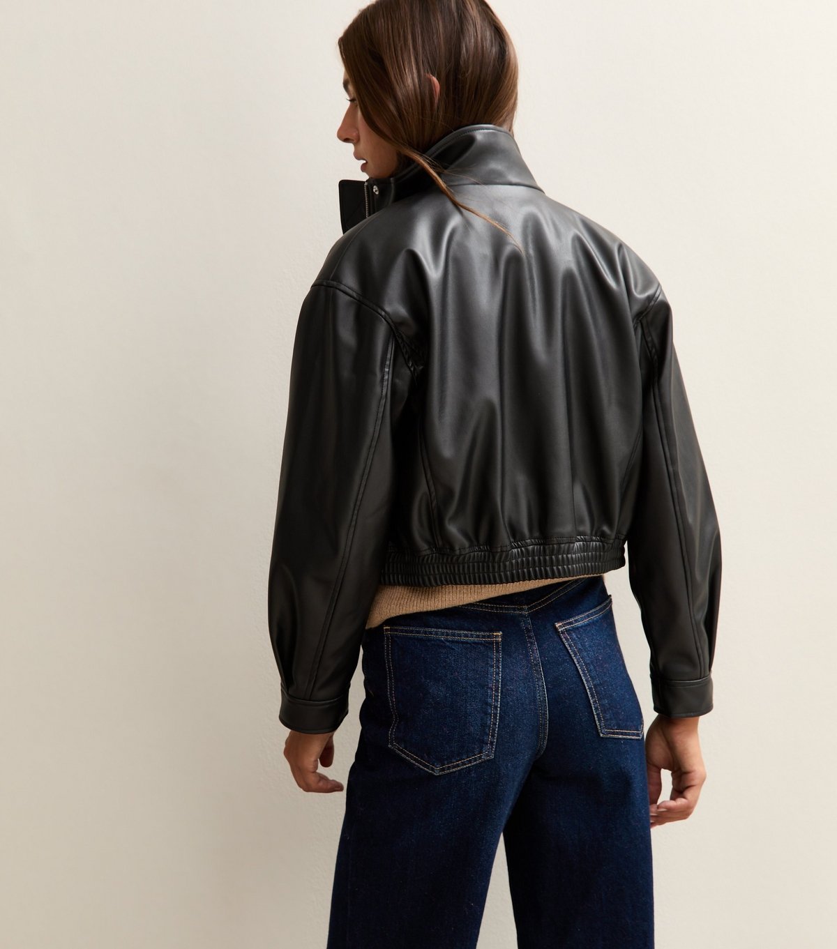 New Look Women's Black High Neck Faux Leather Bomber Jacket New Look - 4