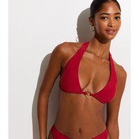 New Look Women's Dark Red Plain O Ring Triangle Bikini Top New Look - 3
