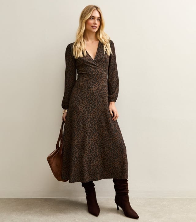 New Look Women's Brown Leopard Print Wrap Midi Dress New Look - 3