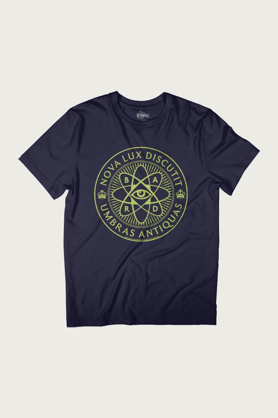 Atomfall Atomfall Men's B.A.R.D. Atomic Eye Latin Light Green Logo T-Shirt in Navy - 2