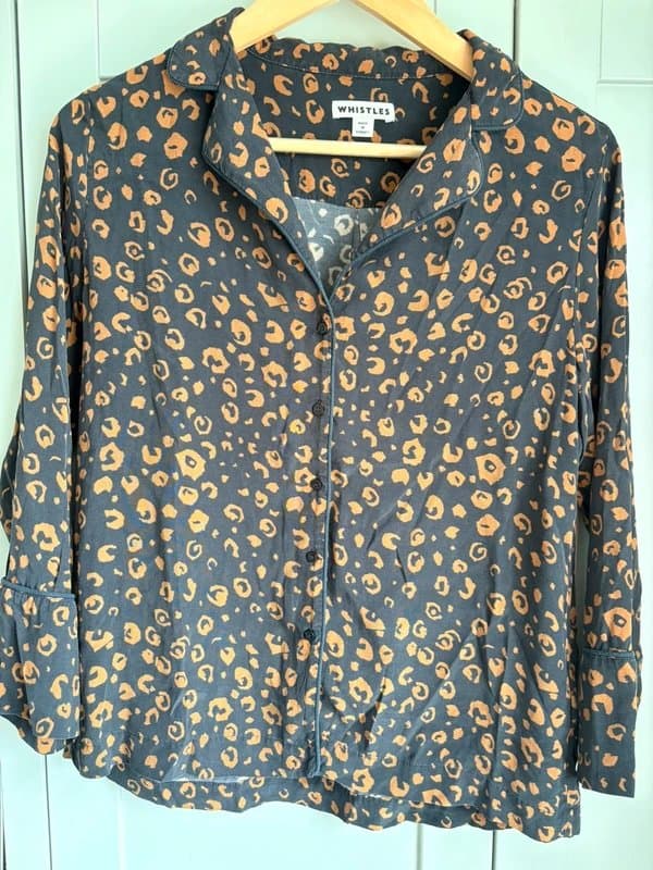 Whistles Whistles Leopard Print Cupro Blend Shirt Blouse Size S UK 8-10