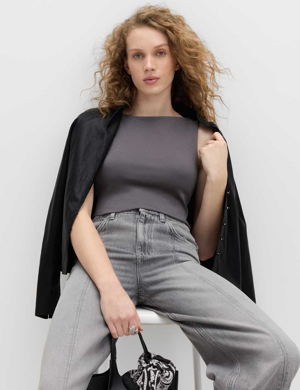 Marks & Spencer M&S Cotton Rich Slash Neck Slim Fit Vest Thunder - 2