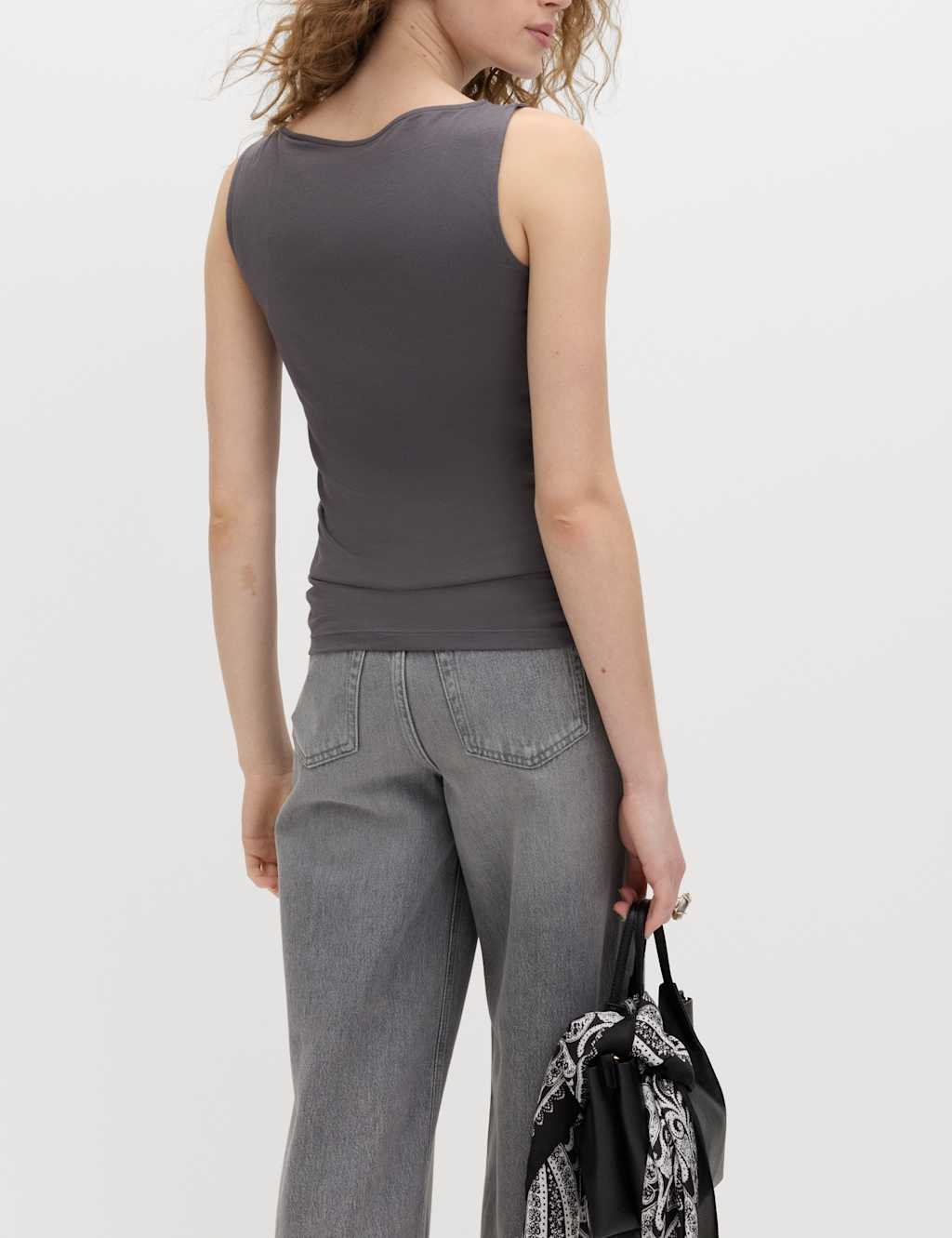 Marks & Spencer M&S Cotton Rich Slash Neck Slim Fit Vest Thunder - 3