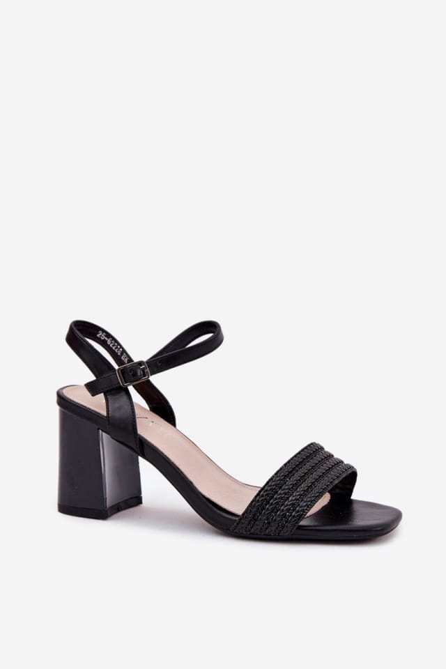 Love Lace Love Lace Women's Vinceza Braided Front Column Heel Sandals with Zircon Strap in Black - 2