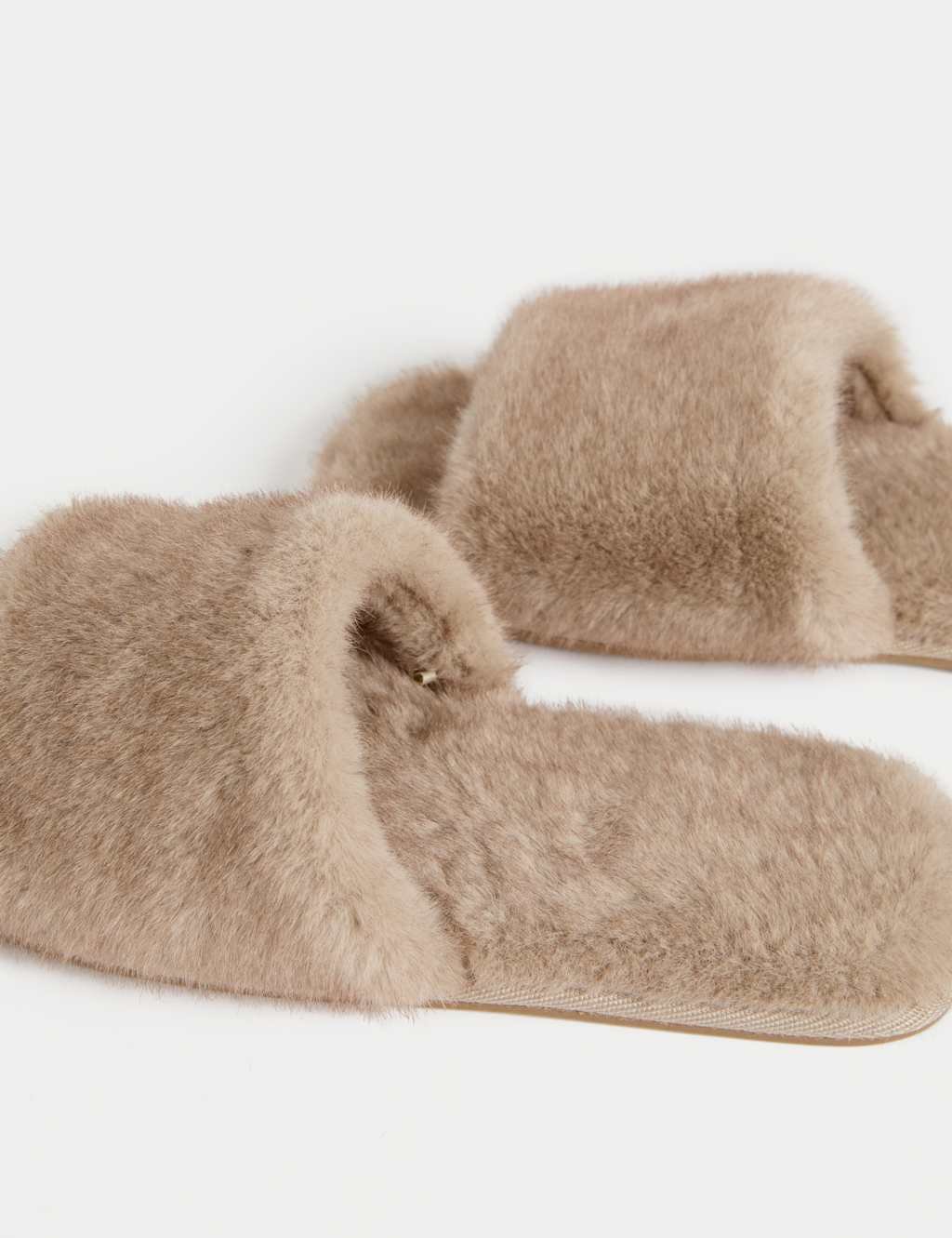 Marks & Spencer M&S Faux Fur Open Toe Slippers Natural - 2