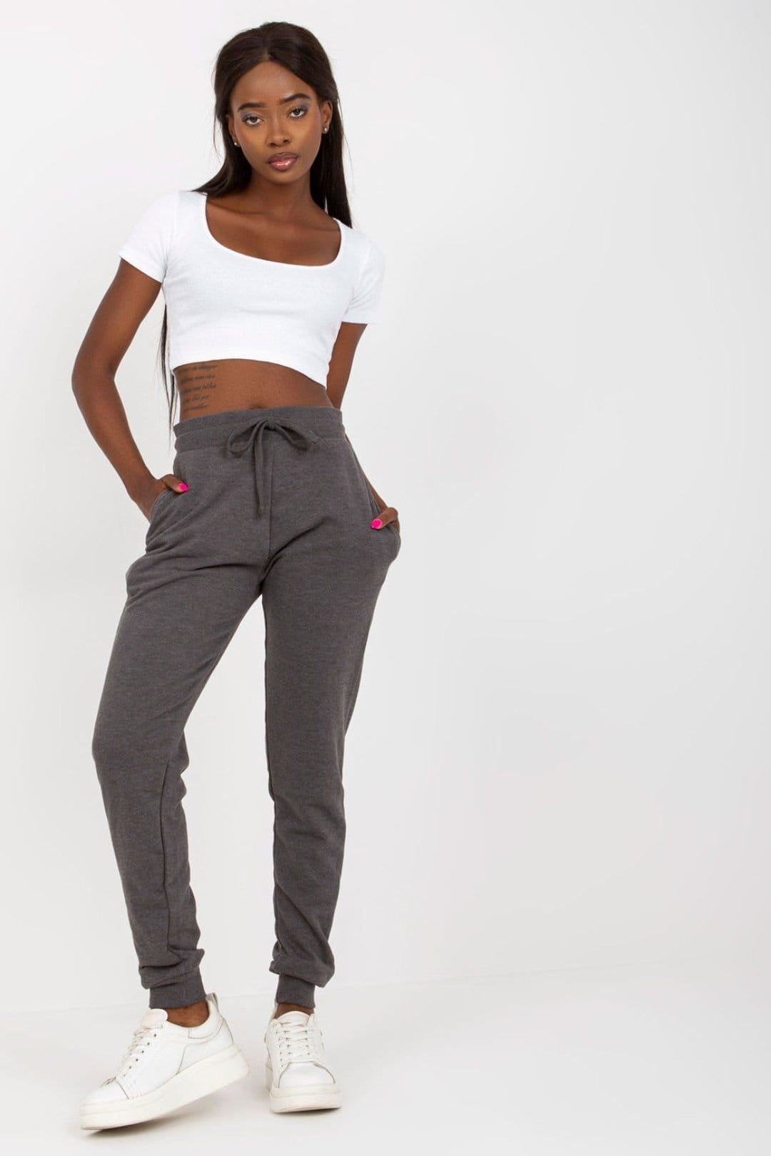 Love Lace Grey High-Waisted Sweatpants with Tie Waist