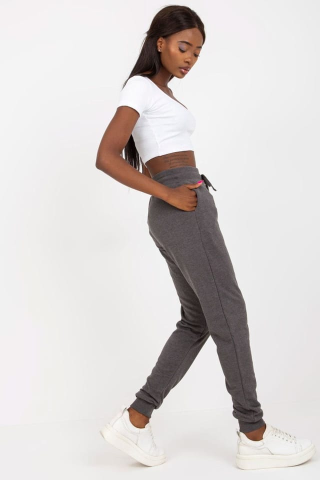Love Lace Love Lace Women's High Waisted Sweatpants Tie Waist Elastic Pockets in Grey - 2