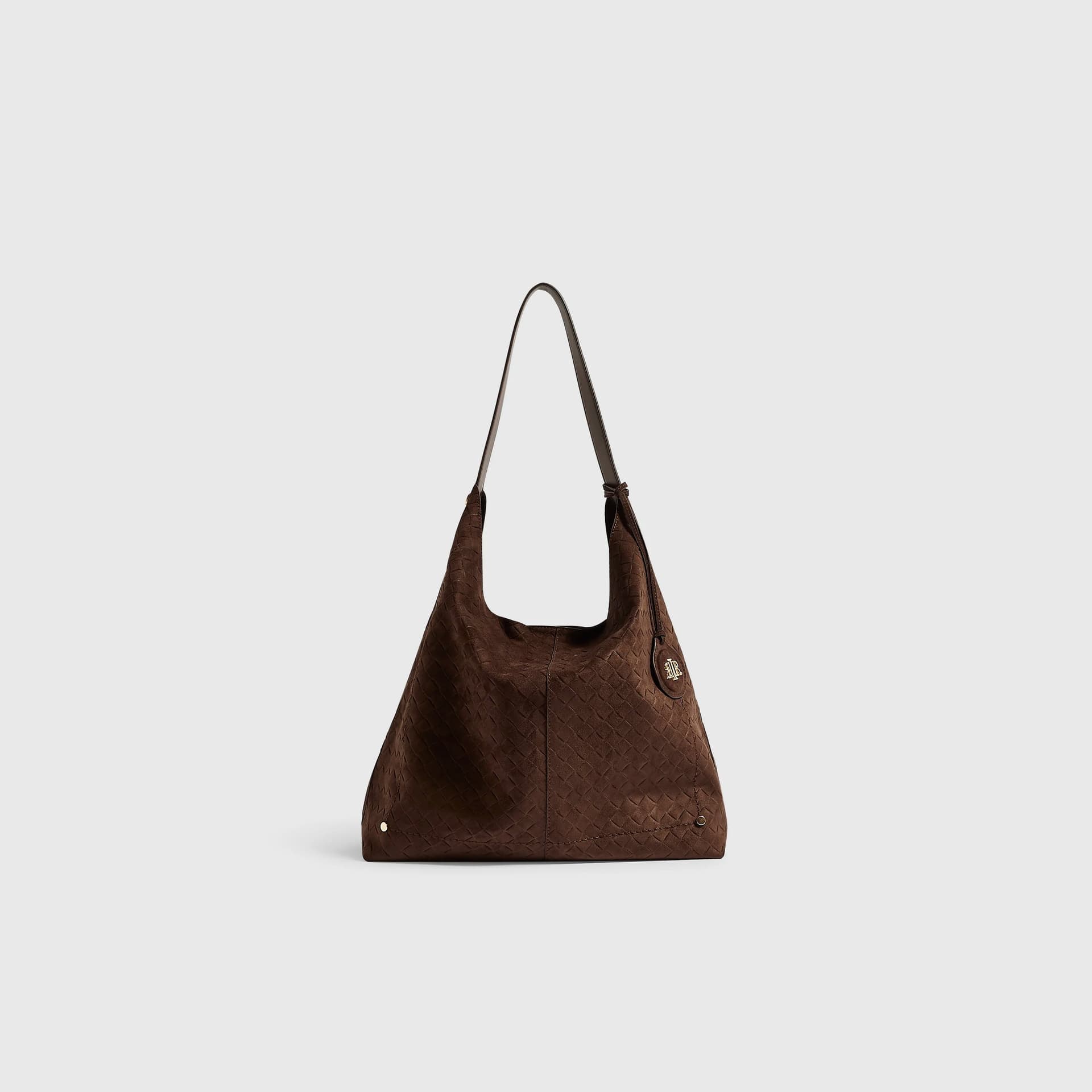River Island River Island Womens Brown Faux Suede Weave Charm Slouch Bag