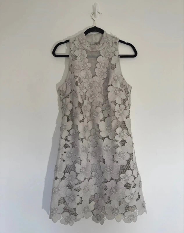 Mint Velvet New (no tags ) Mint Velvet Grey Floral Lace Halter Mini Dress - RRP £189 - UK 12 - 1
