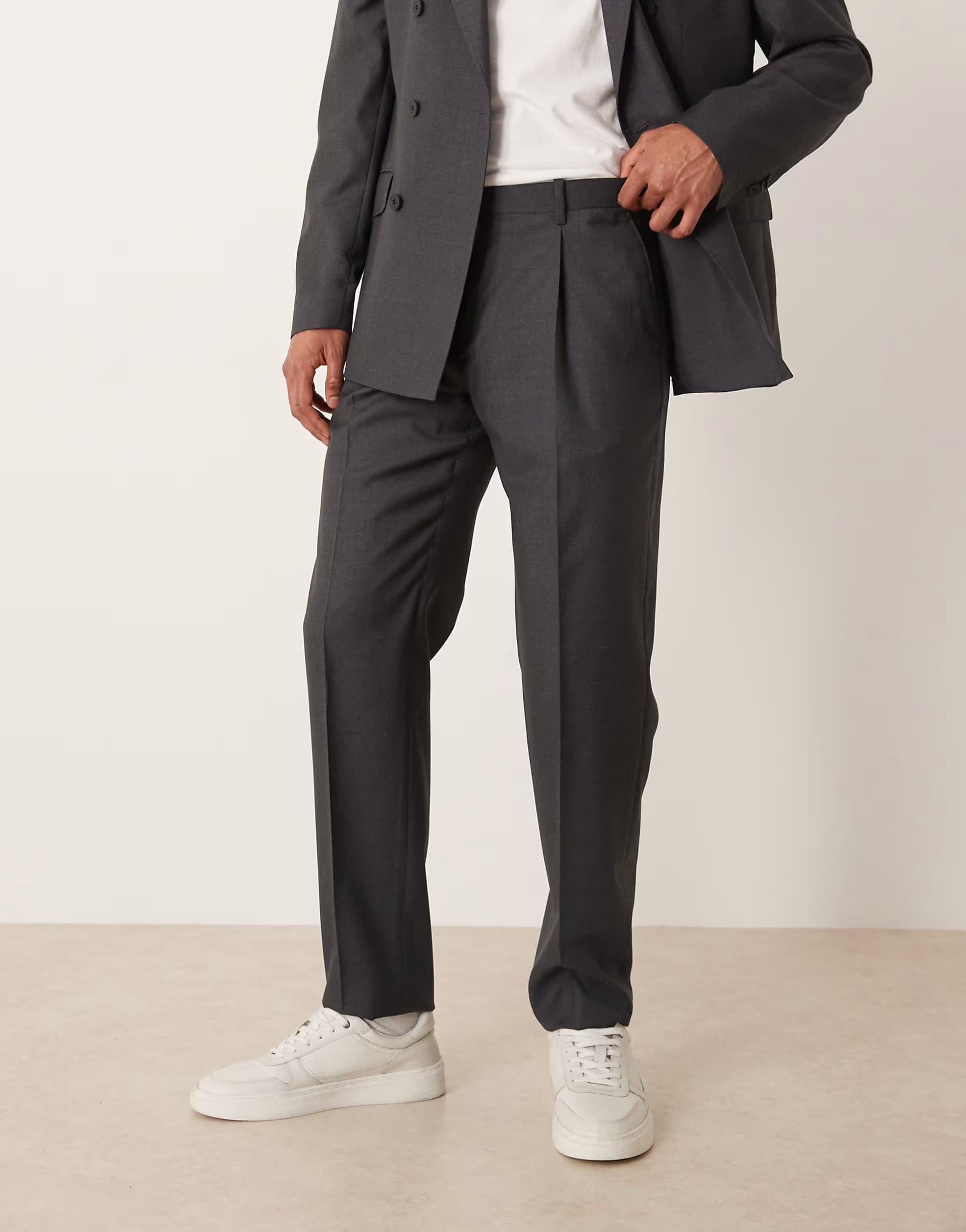 ASOS Mango Siena premium 100% wool tailored suit trouser in charcoal
