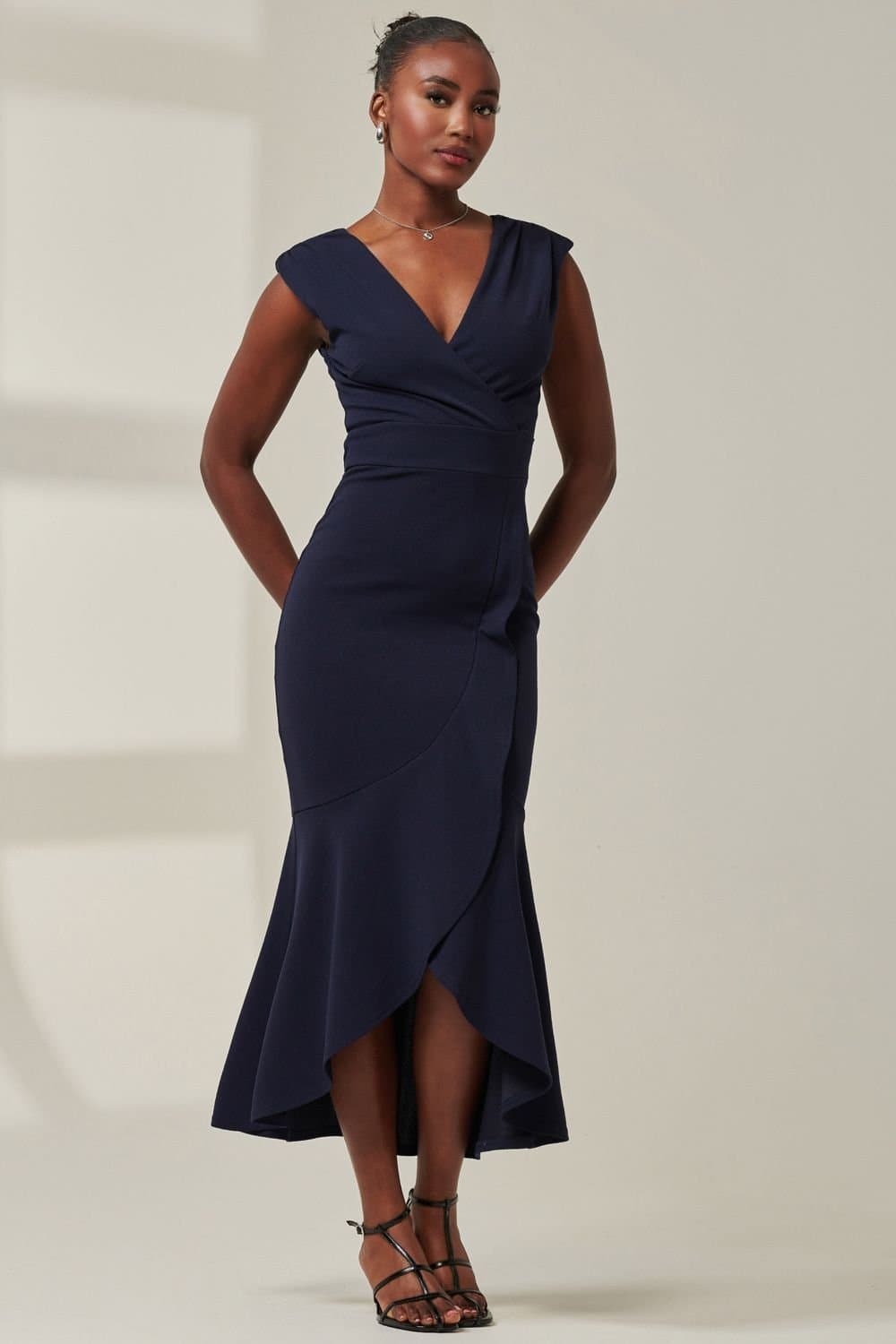 Jolie Moi Jolie Moi Women's Tara Sleeveless Draped Maxi Dress in Navy