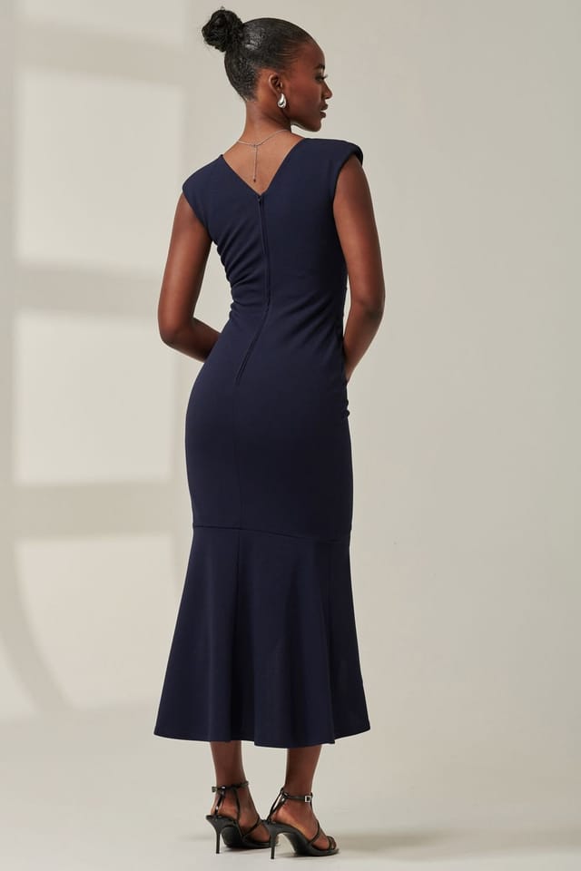 Jolie Moi Jolie Moi Women's Tara Sleeveless Draped Maxi Dress in Navy - 2