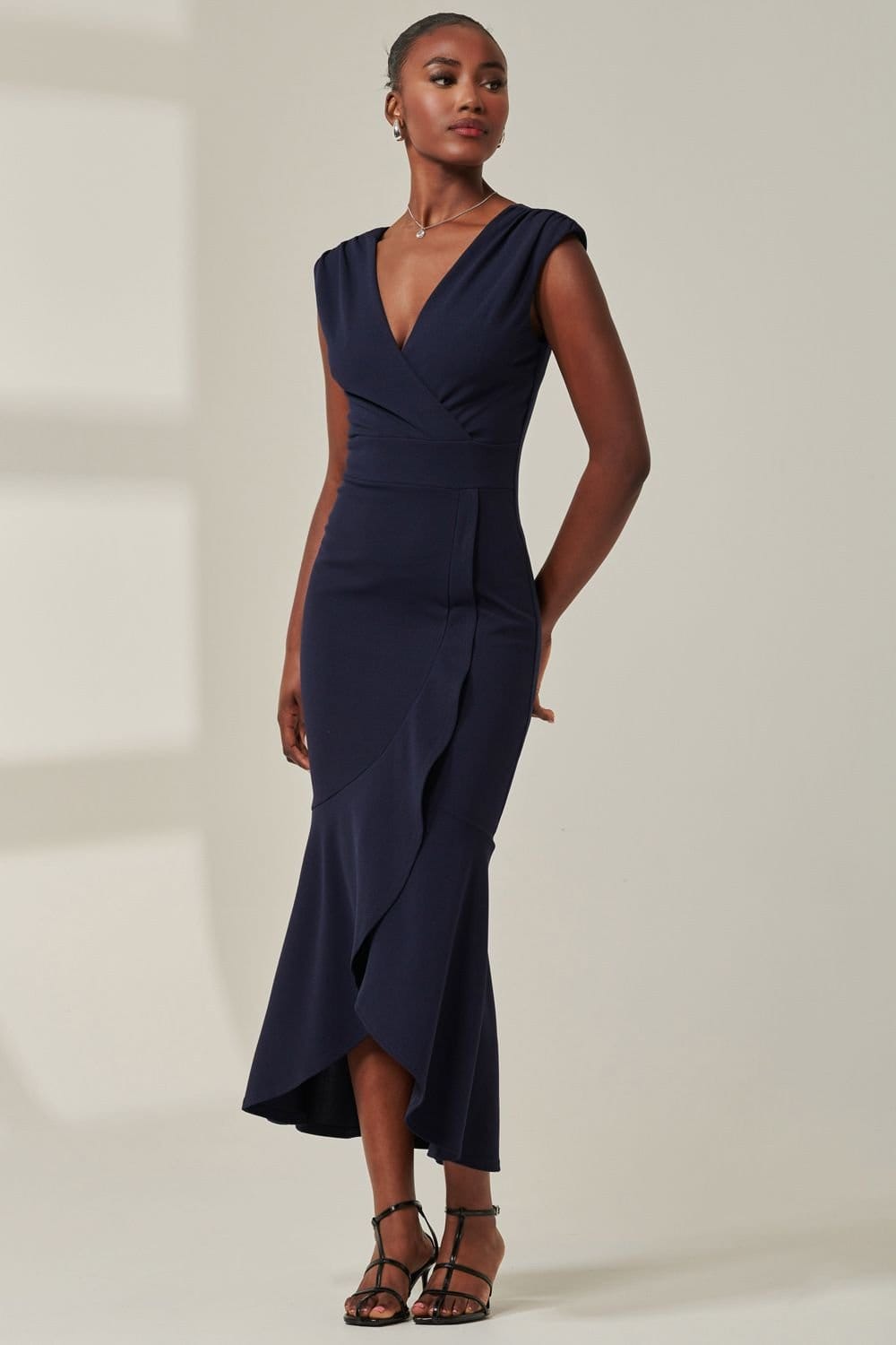 Jolie Moi Jolie Moi Women's Tara Sleeveless Draped Maxi Dress in Navy - 4