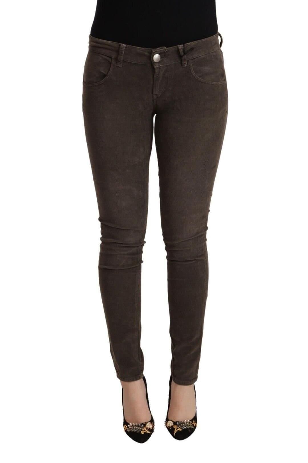 Acht Acht Women's Brown Cotton Slim Fit Denim Low Waist Jeans