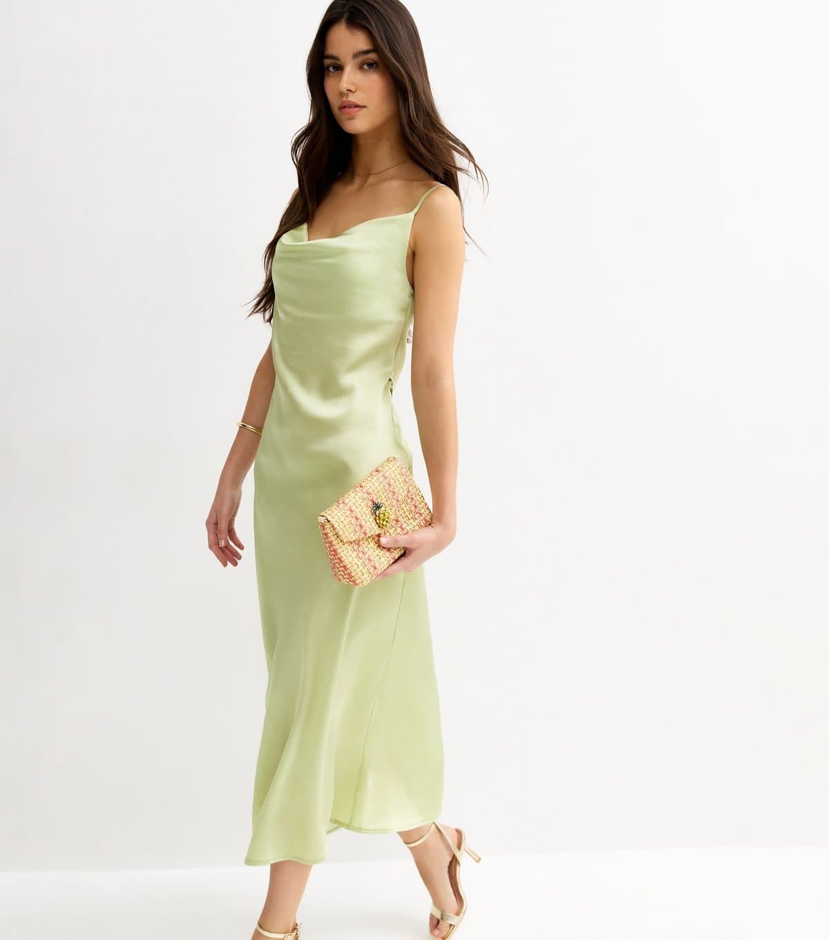 New Look Women's Light Green Satin Slip Dress New Look
