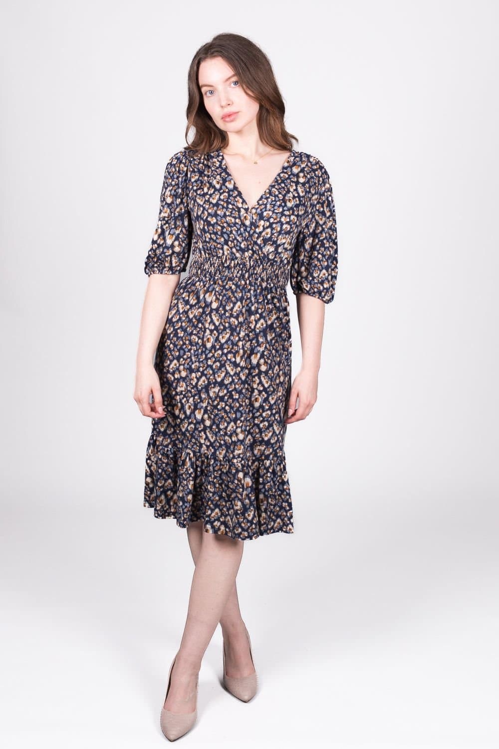 SOLO SOLO Women's Smock Abstract Wrap Dress in Navy