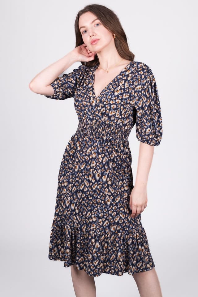 SOLO SOLO Women's Smock Abstract Wrap Dress in Navy - 2