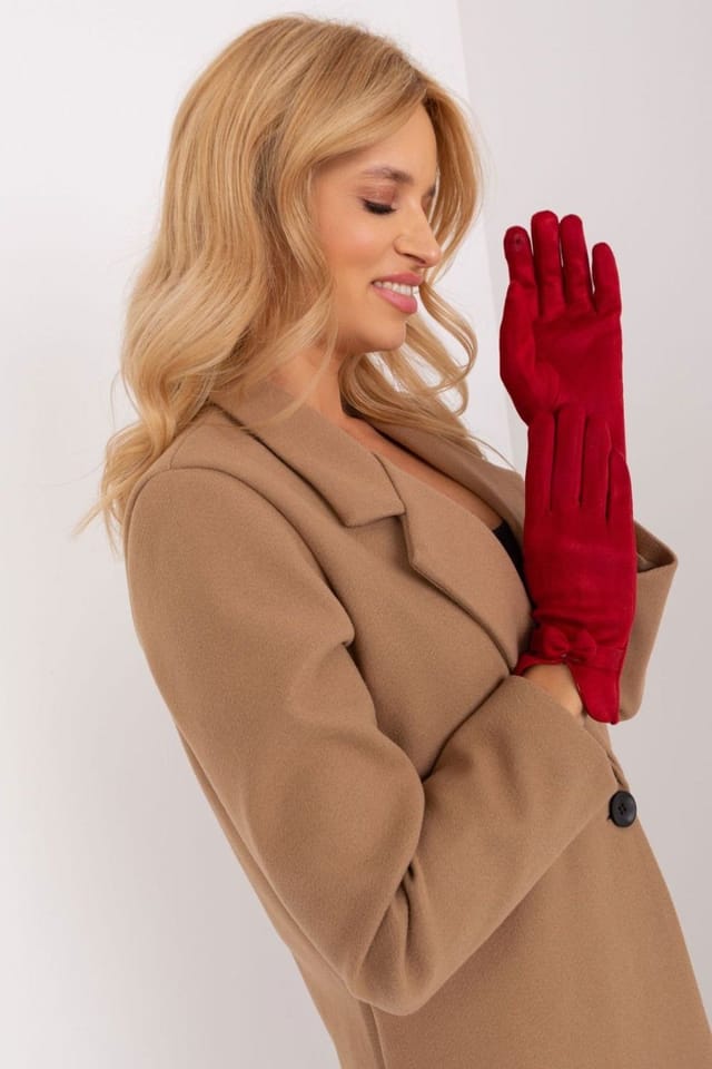 Love Lace Love Lace Women's Elegant Insulated Touchscreen Gloves with Bow Straps & Flower in Red - 3