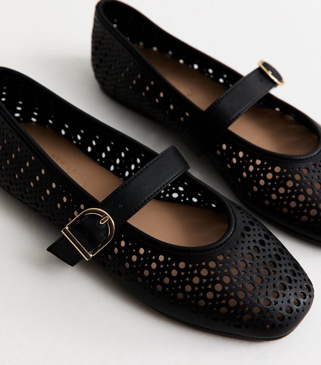 New Look Women's Black Faux Leather Lazor Cut Mary Jane Shoes Vegan New Look - 3