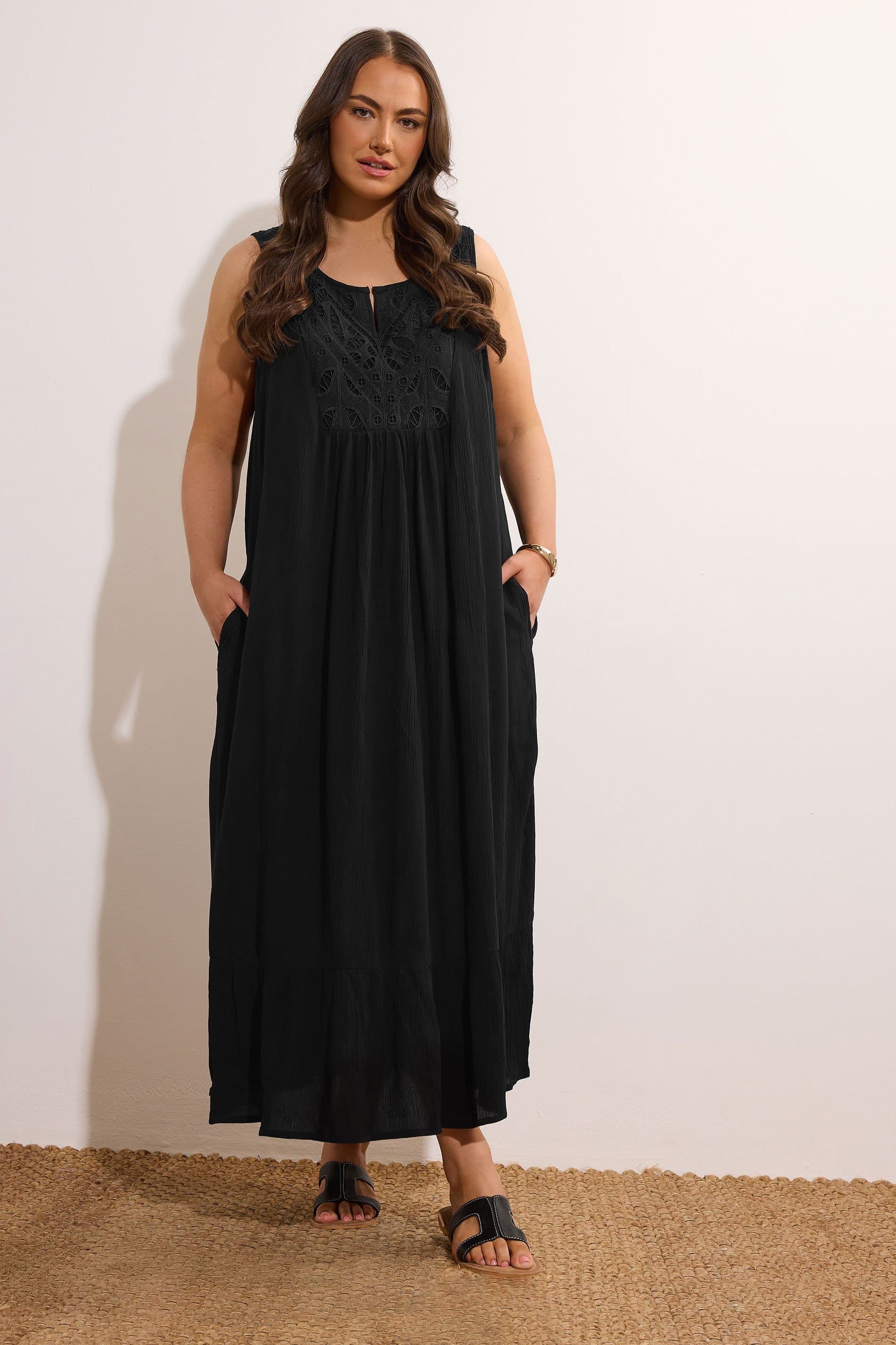 Evans Evans Women's Broderie Maxi Dress in Black