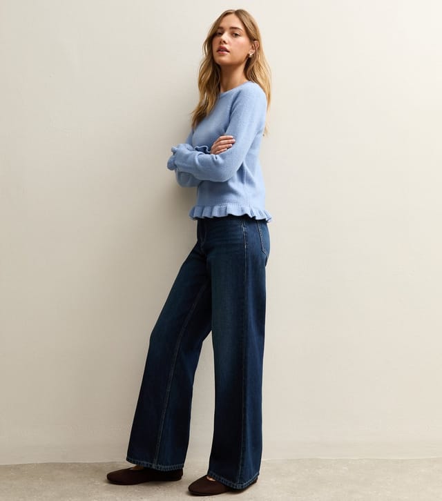 New Look Women's Blue Frill Trim Crew Neck Jumper New Look - 2
