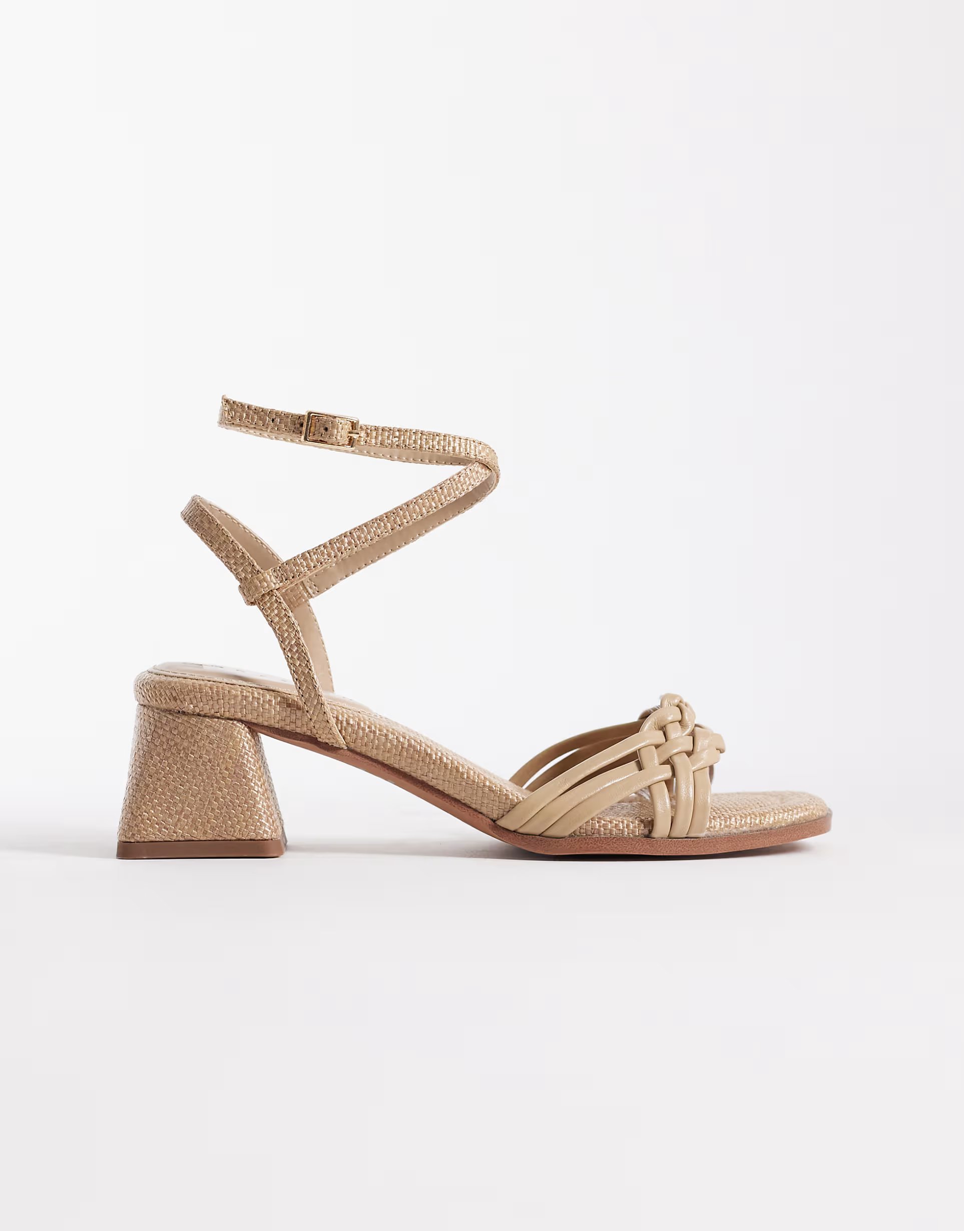 ASOS ASOS DESIGN Humble plaited detail mid block heel sandals in beige raffia - 1