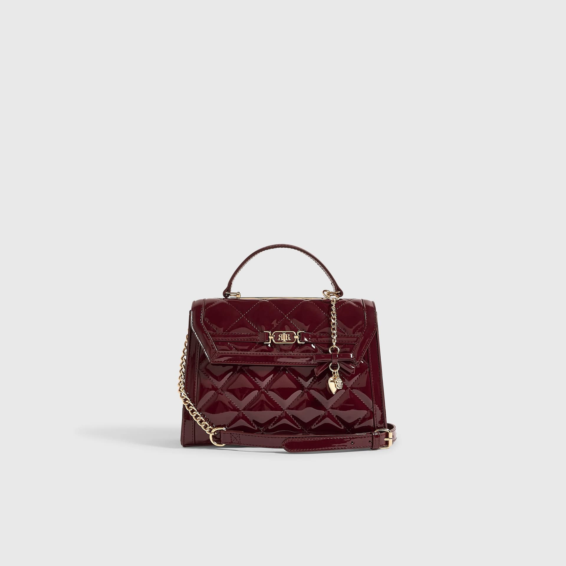 River Island River Island Womens Burgundy Quilted Medium Charm Tote Bag