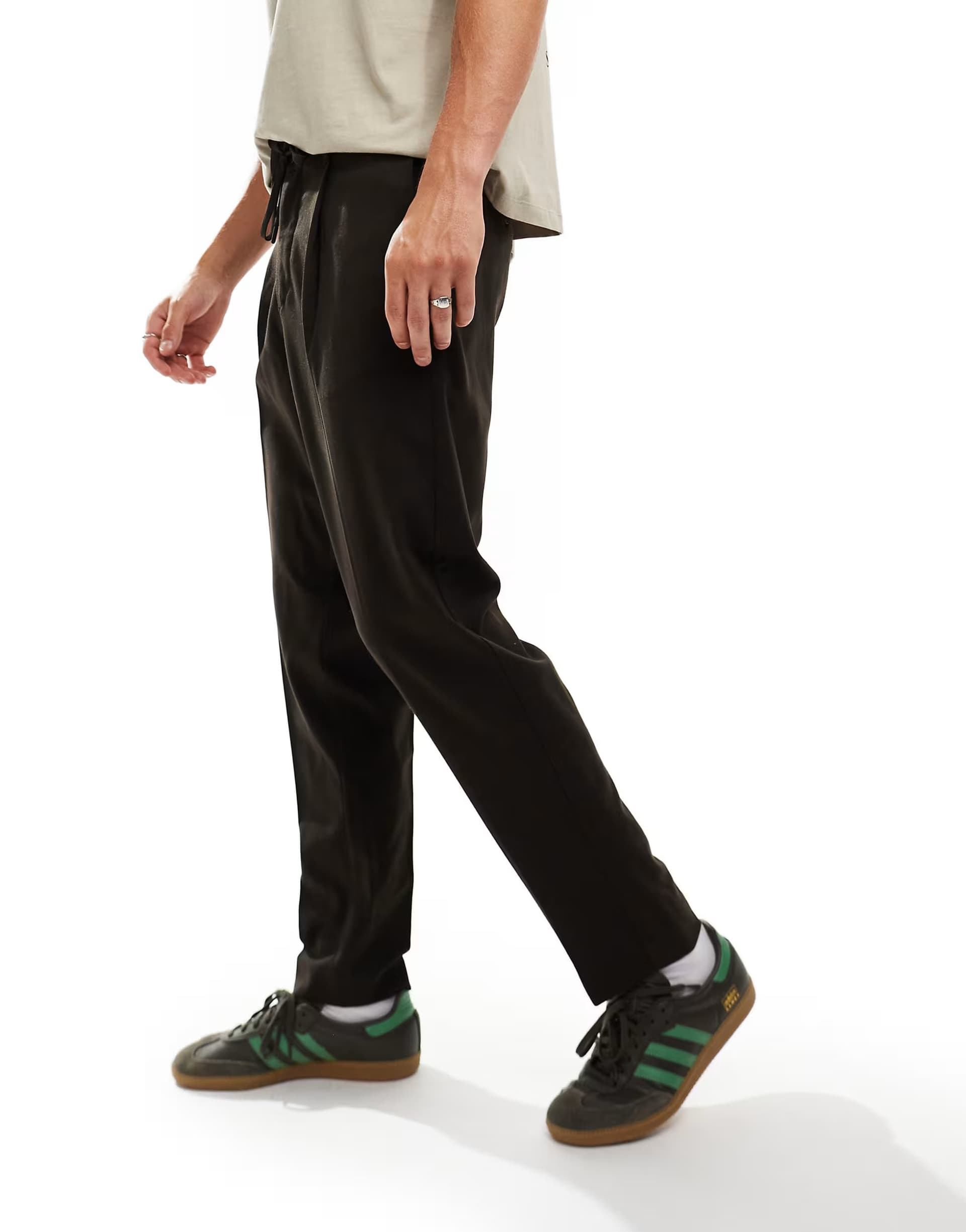 ASOS Selected relaxed tapered fit waistband trouser in brown