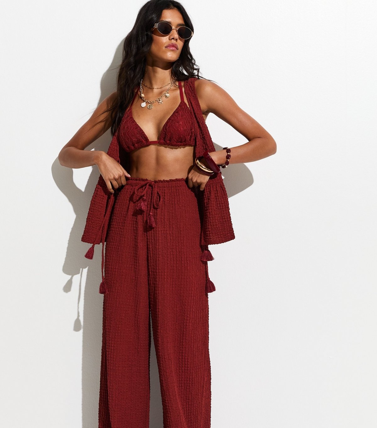 New Look Women's Rust Textured Jersey Peplum Beach Top New Look - 3