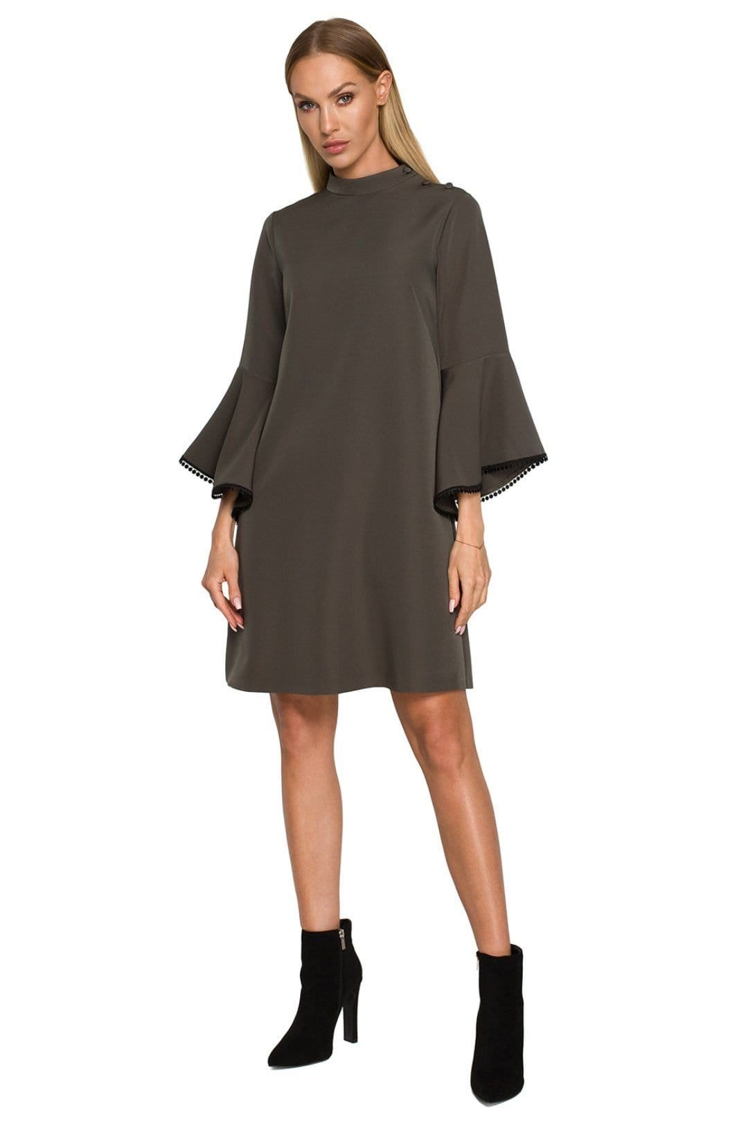 Love Lace Green A-Line Trapeze Dress with Ruffled Sleeves