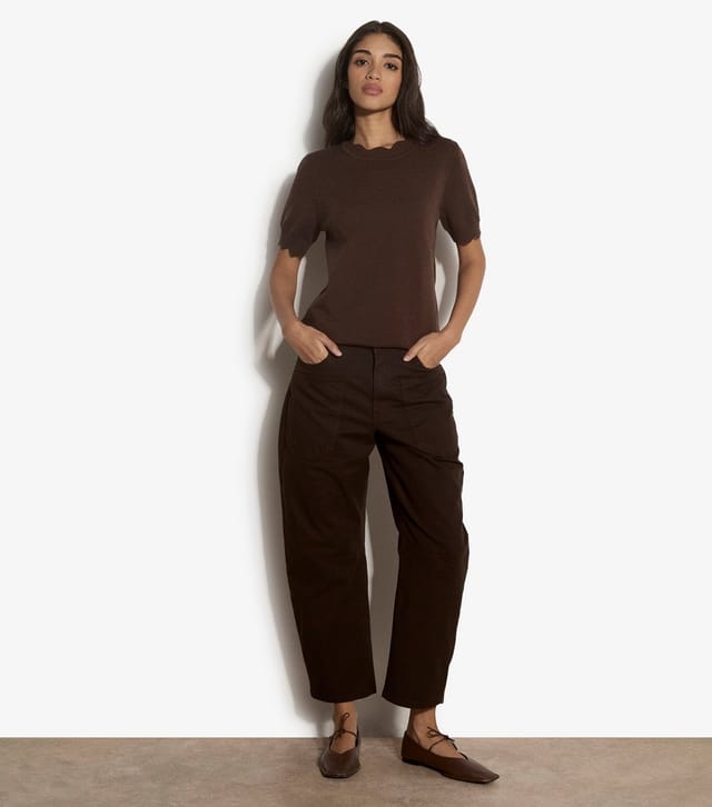 Apricot Women's Dark Brown Scalloped Knit Top Apricot New Look - 2