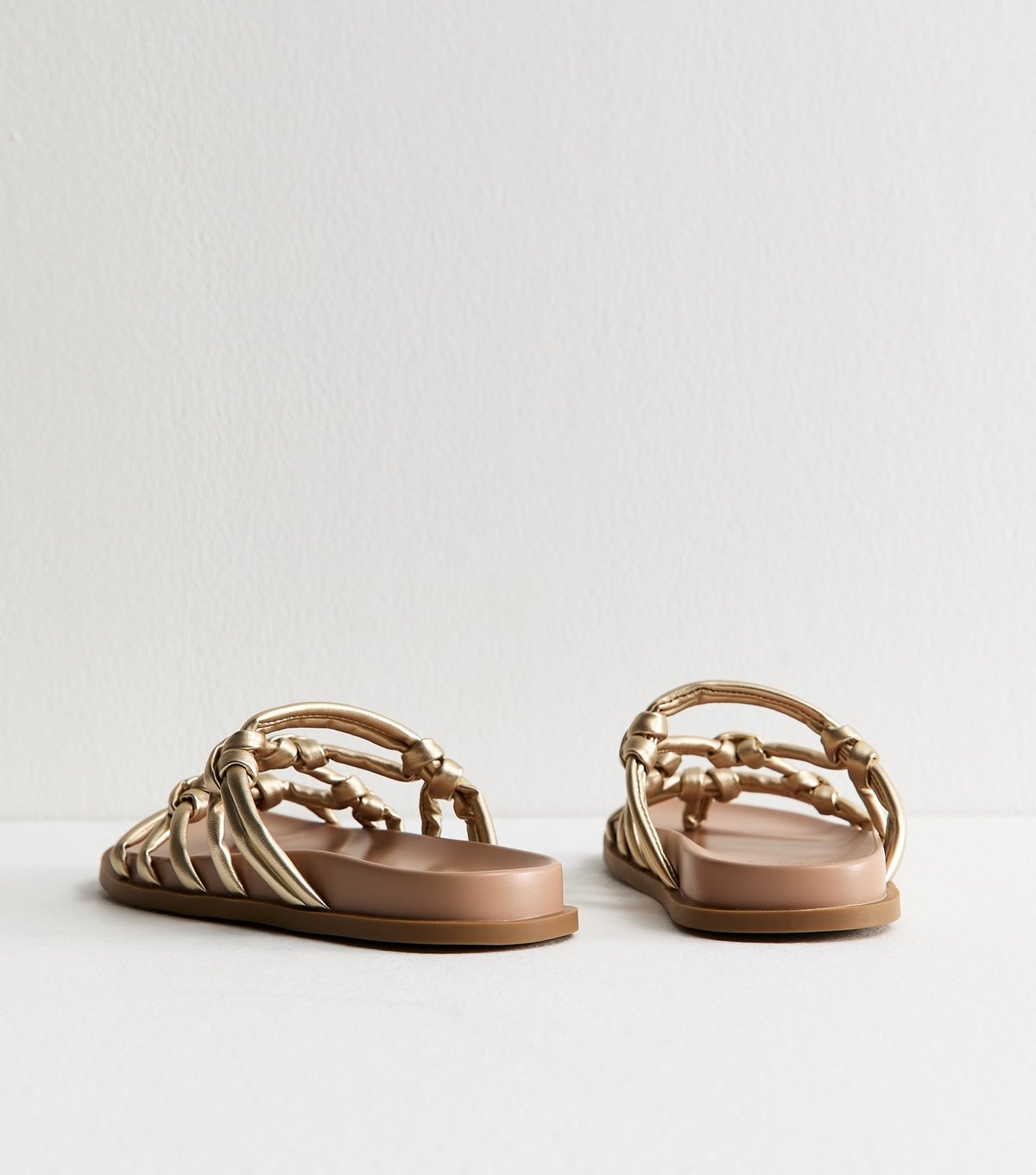 New Look Women's Gold Faux Leather Interwoven Slim Sole Sandals Vegan New Look - 4