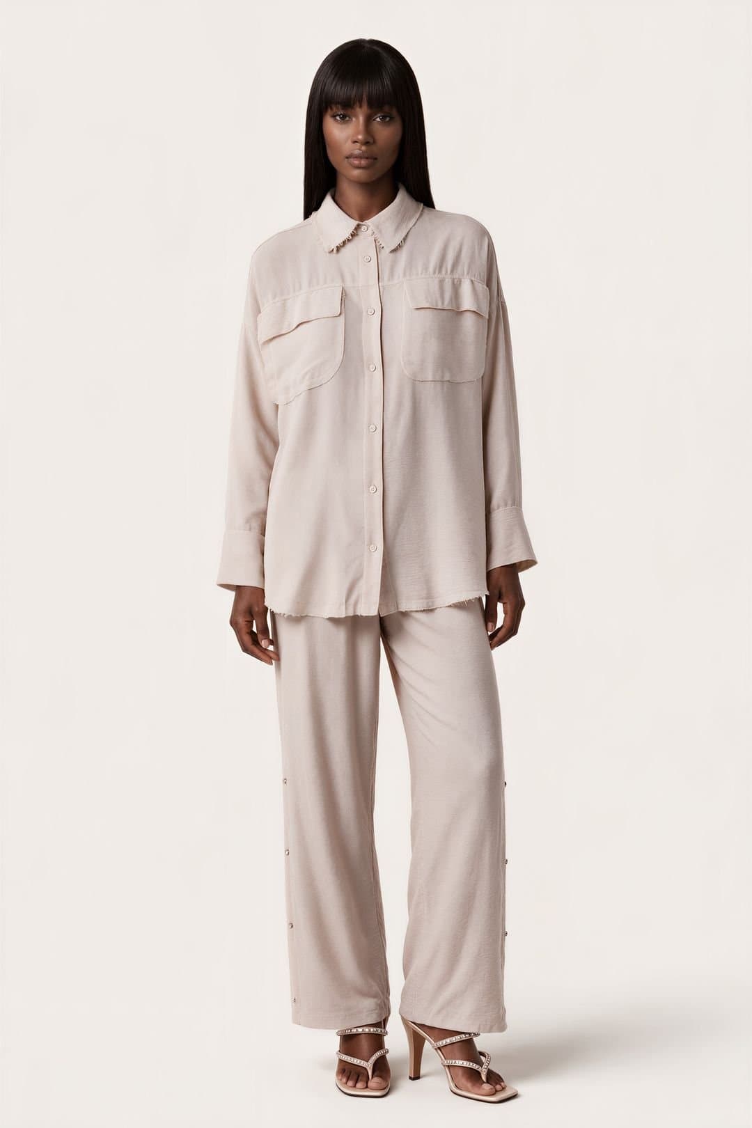 MSN Collection MSN Collection Women's Linen Cotton Suit Set in Beige