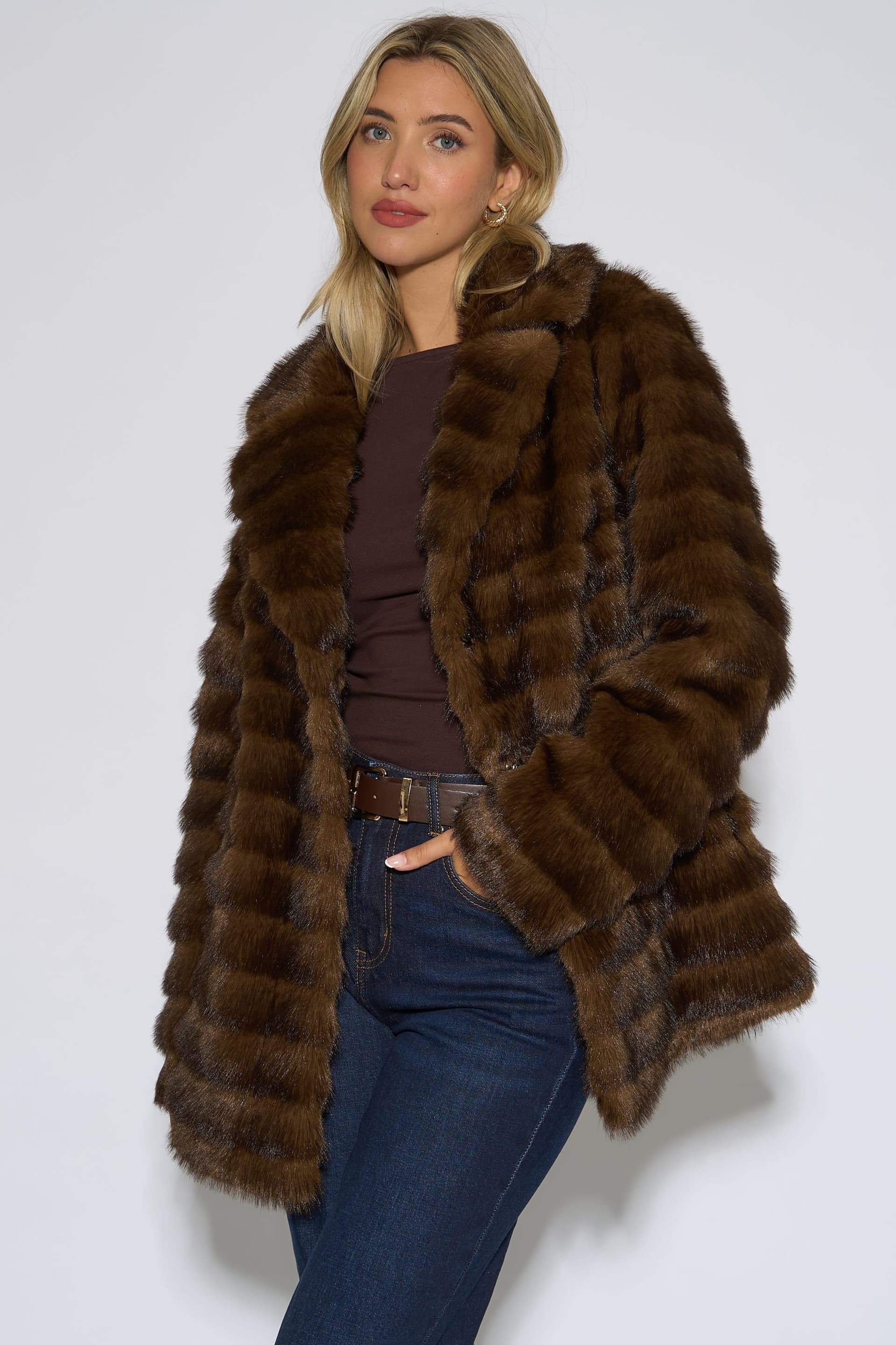 Gini London Gini London Women's Brown 2 Tone Faux Fur Jacket