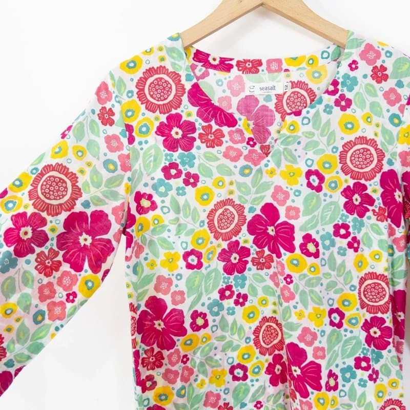 Seasalt Seasalt Swanpool Tunic Size 12 Multicoloured Floral Pure Cotton Notch Neck
