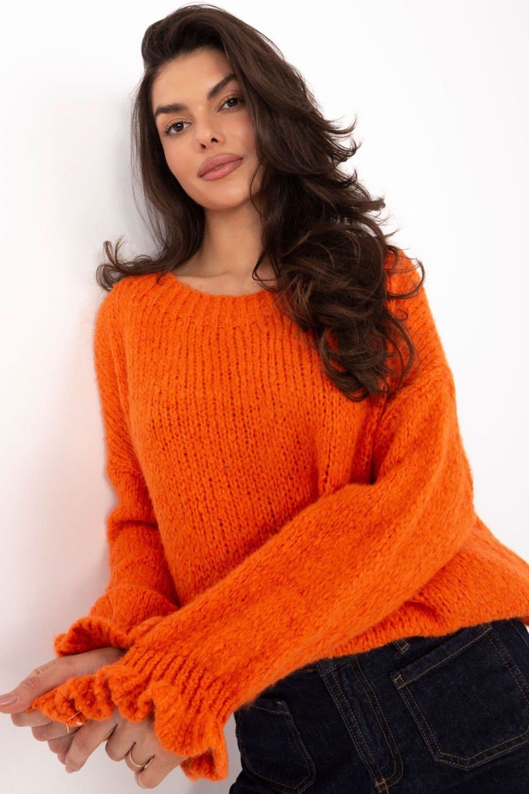 Love Lace Love Lace Women's Italian Style Casual Crew Sweater in Orange