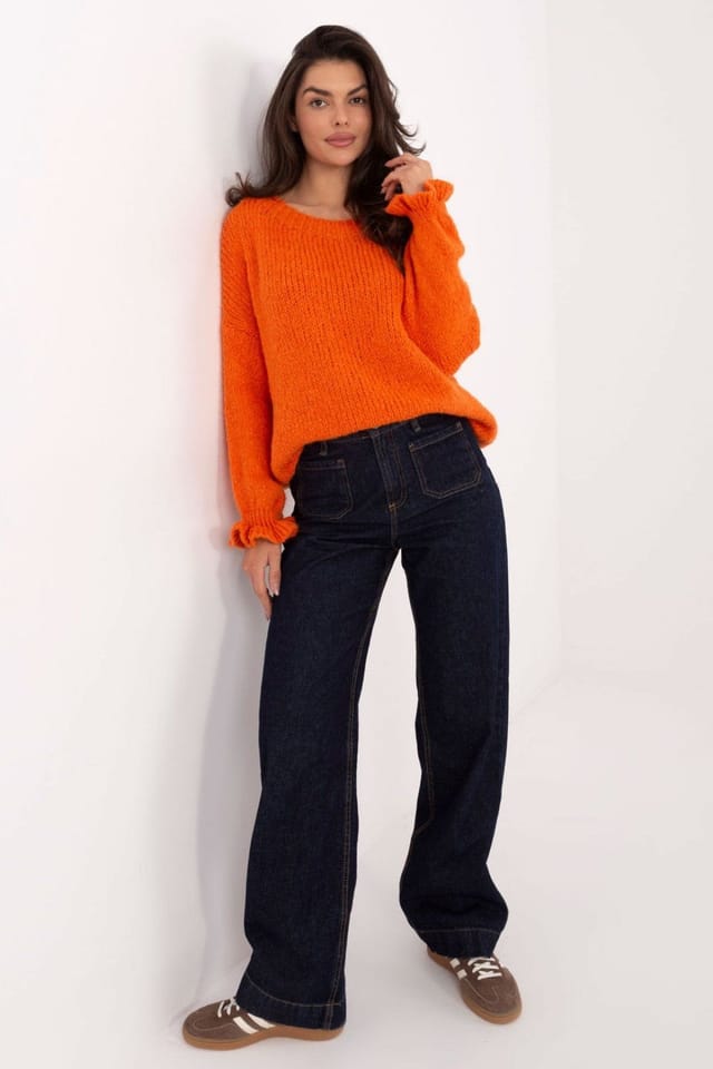 Love Lace Love Lace Women's Italian Style Casual Crew Sweater in Orange - 2