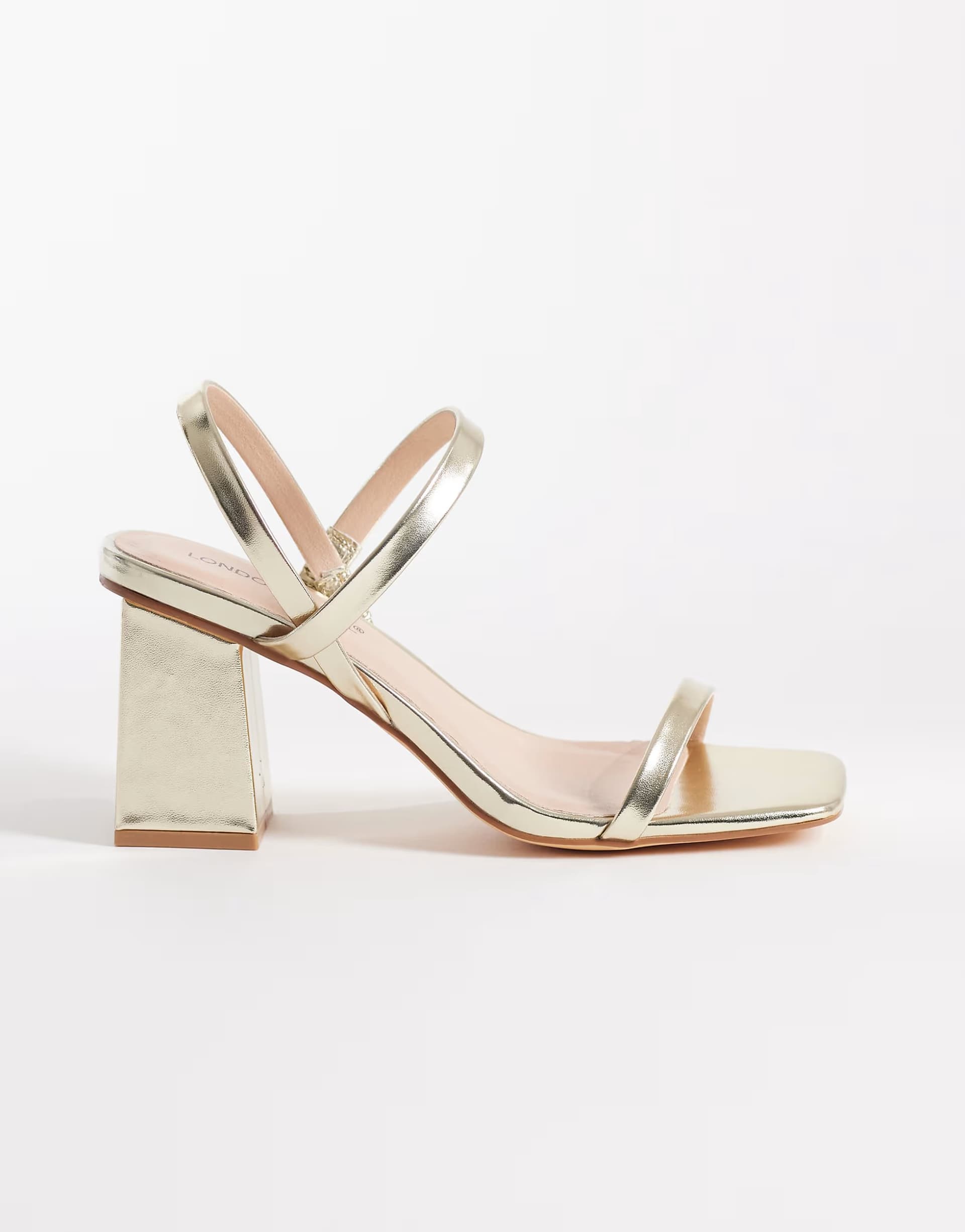 ASOS London Rebel Cara strappy mid block heeled sandals in gold