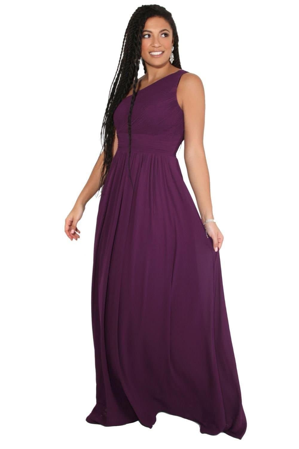 KRISP KRISP Women's One Shoulder Evening Maxi Dress in Burgundy