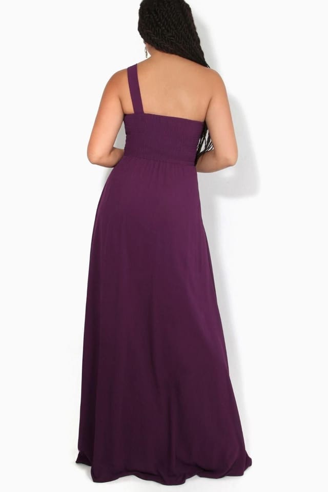 KRISP KRISP Women's One Shoulder Evening Maxi Dress in Burgundy - 3