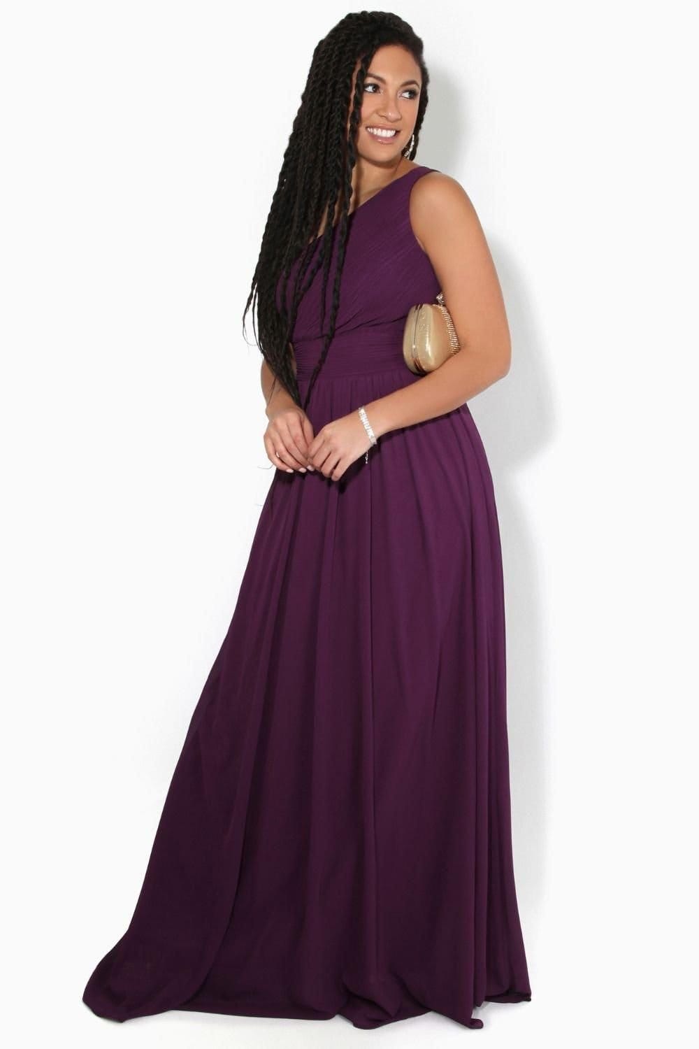KRISP KRISP Women's One Shoulder Evening Maxi Dress in Burgundy - 4
