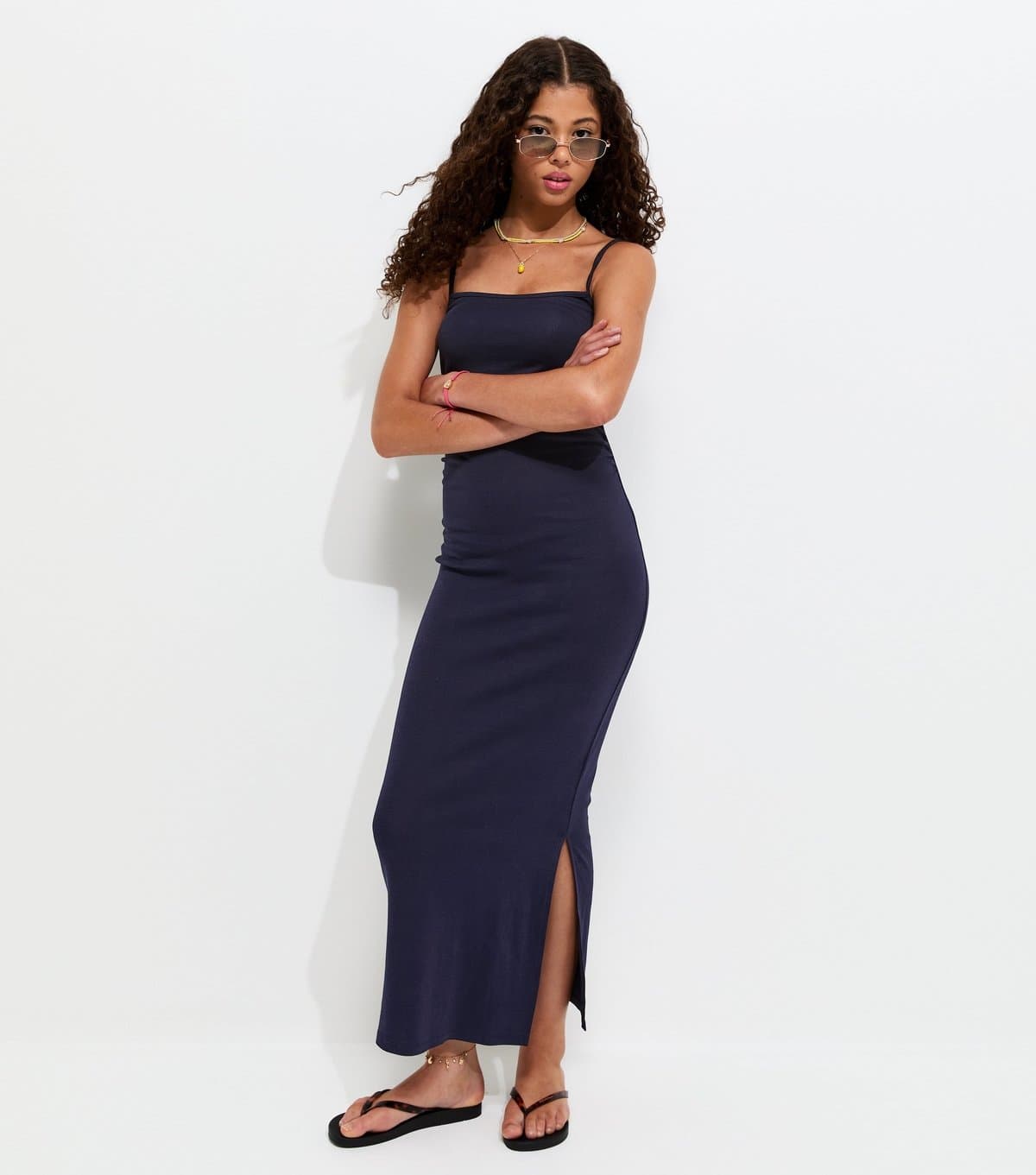 New Look Girls' Navy Ruched Jersey Maxi Dress New Look