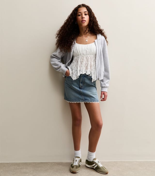 New Look Girls' White Lace Hanky Hem Cap Sleeve Top New Look - 3