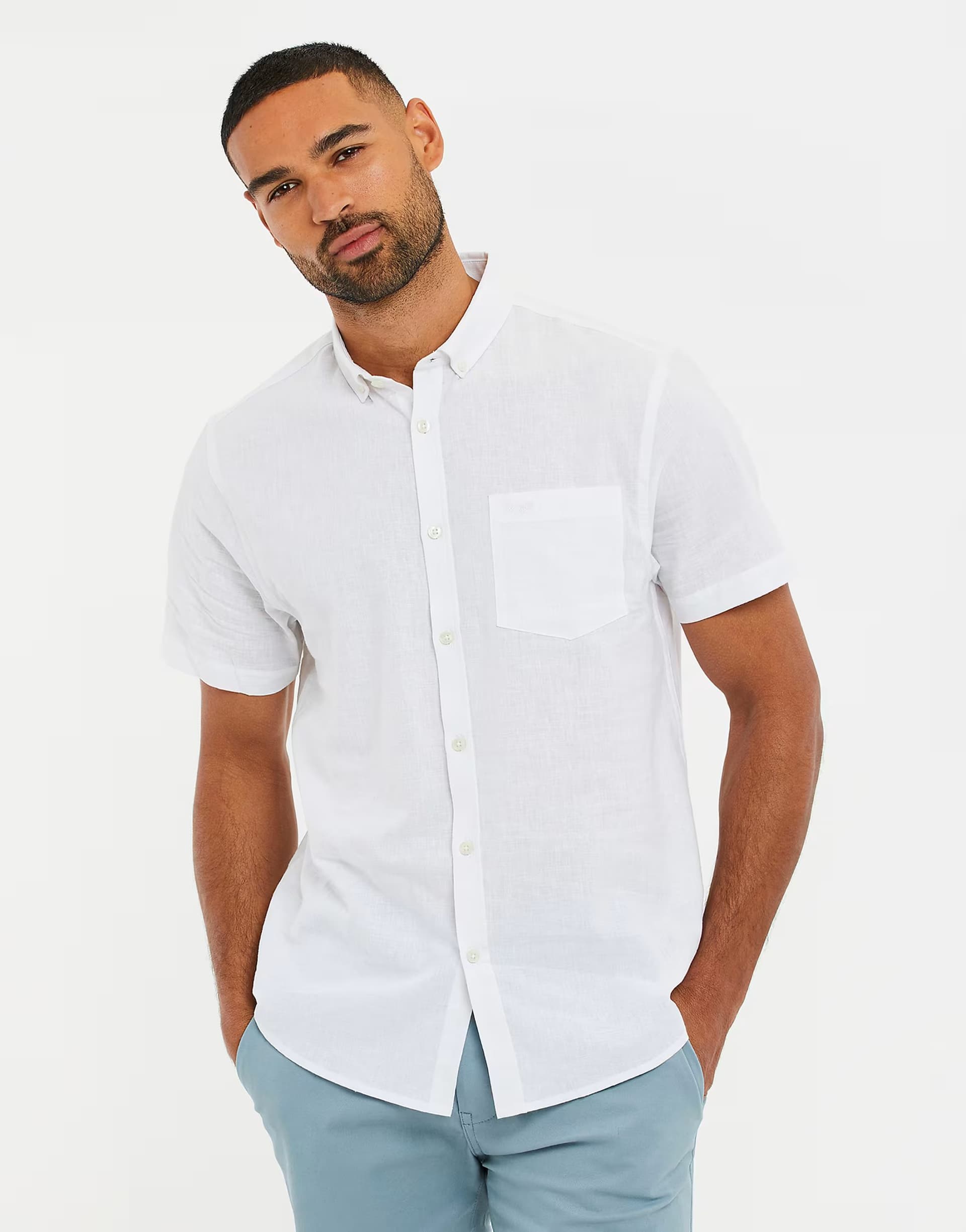 ASOS Threadbare Cotton-linen blend short-sleeve shirt in white