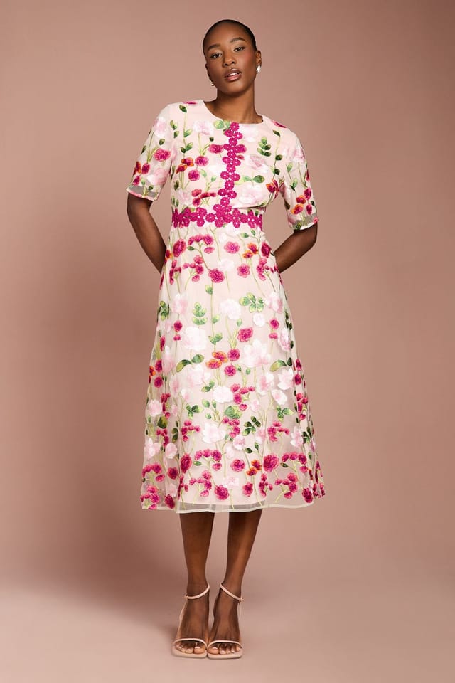 Coast Coast Women's Embroidered Floral With Laid On Lace Midi Dress in Pink - 2