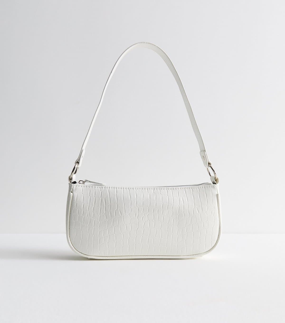 New Look New Look White Faux Leather Crocodile Embossed Shoulder Bag