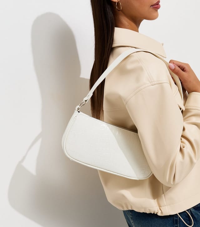 New Look White Faux Leather Crocodile Embossed Shoulder Bag Vegan New Look - 2
